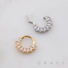 MULTI CZ MARQUISE CASCADE 316L SURGICAL STEEL SEPTUM HINGED SEGMENT RING